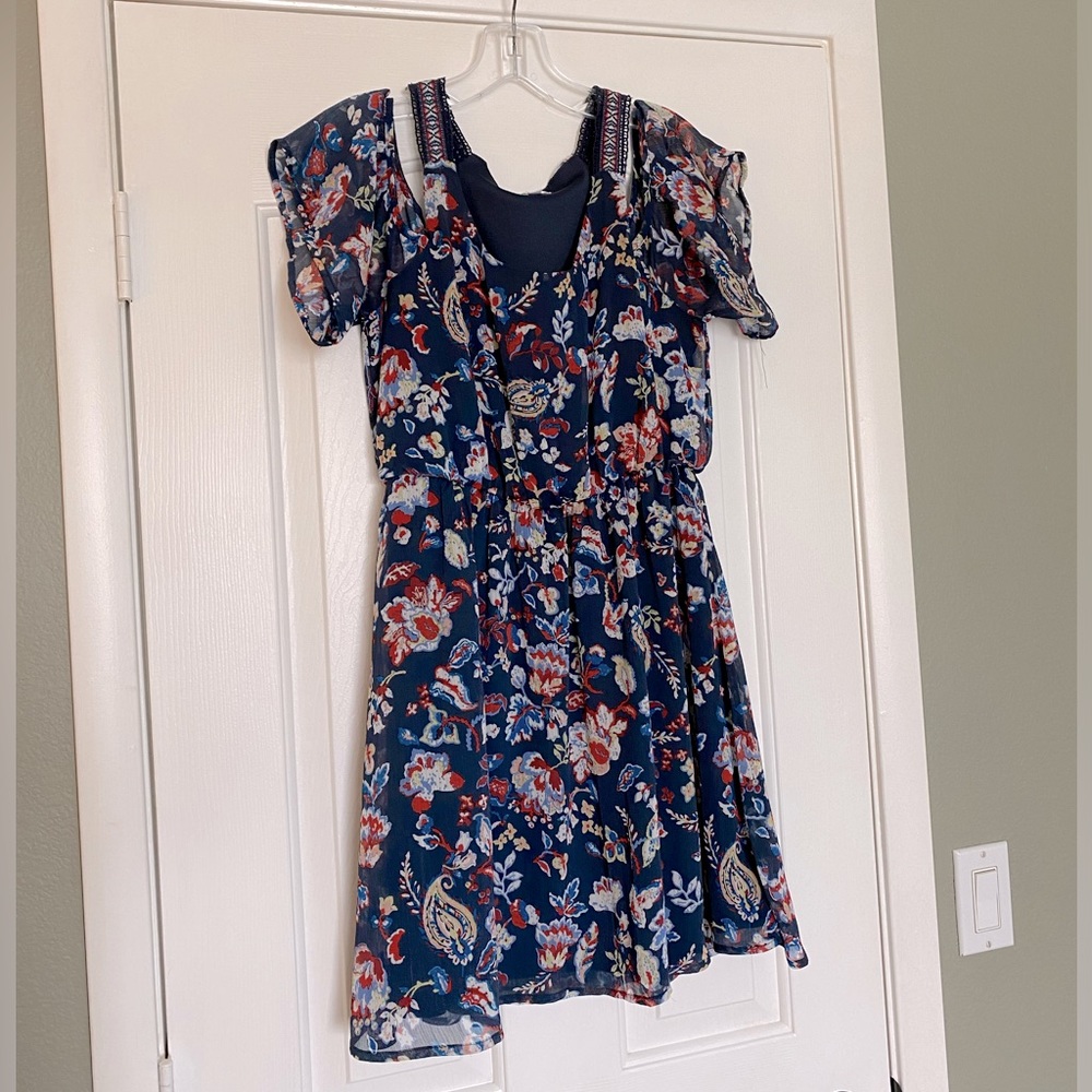 Navy dress with floral/paisley print, Medium